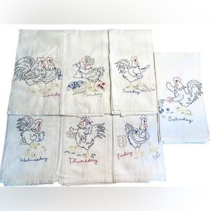 Set 7 Vtg Kitchen Dish Towels Days of the Week Embroidered Farm Chicken
